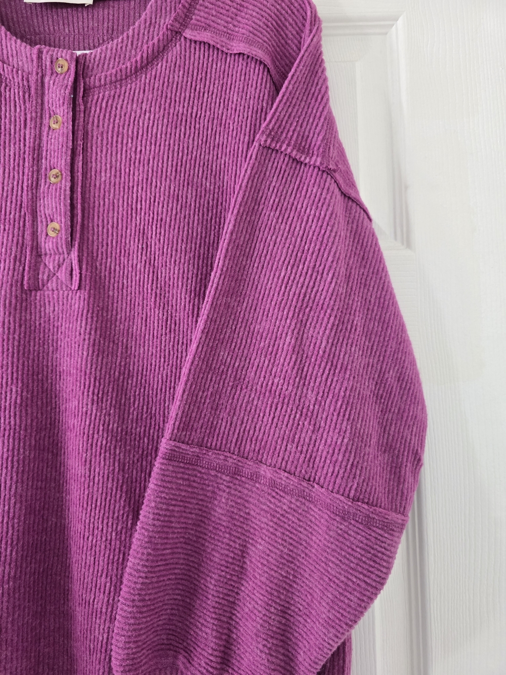 Zenana Mauve Pink Brushed Hacci Melange Henley Sweater - S/M